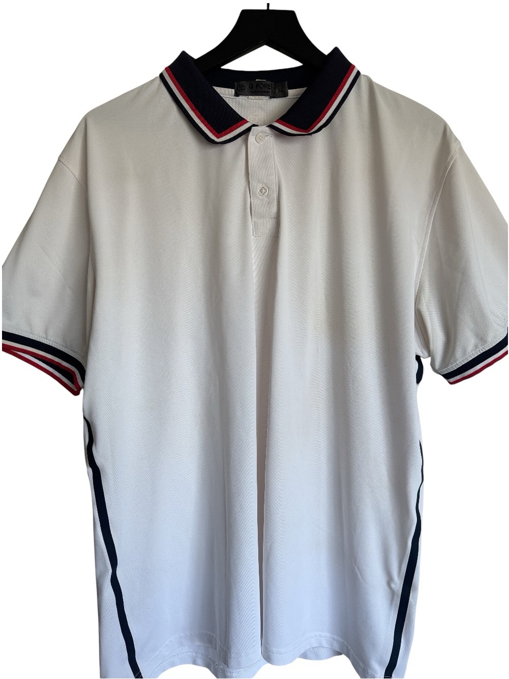 G/FORE White Polo with Navy & Red Stripe Trim